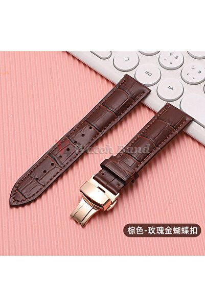 Choice20 22mm Brown-RoseGold Quick Release Leather Watchband for Business Wat...