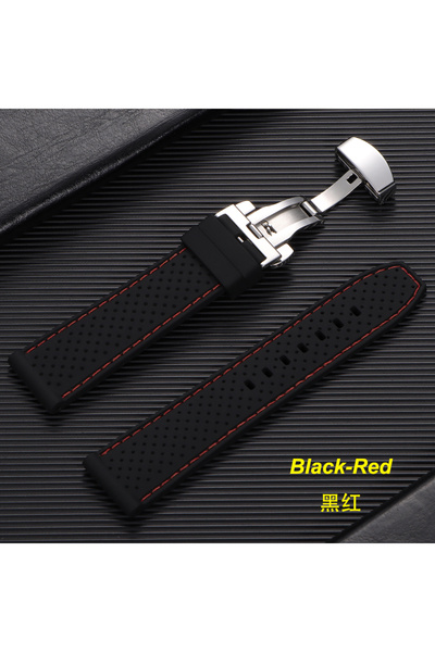 Choice6 22mm Black-Red 20mm 22mm Premium Silicone Watch Band Butterfly Buckle...