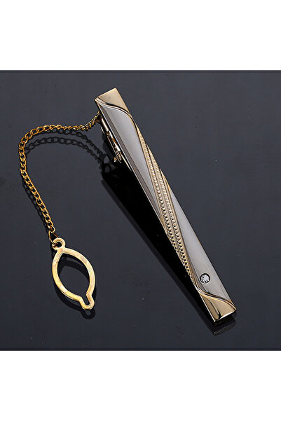 Choice A1 New Metal Gold Color Tie Clip With Chain For Men Wedding Necktie Ti...