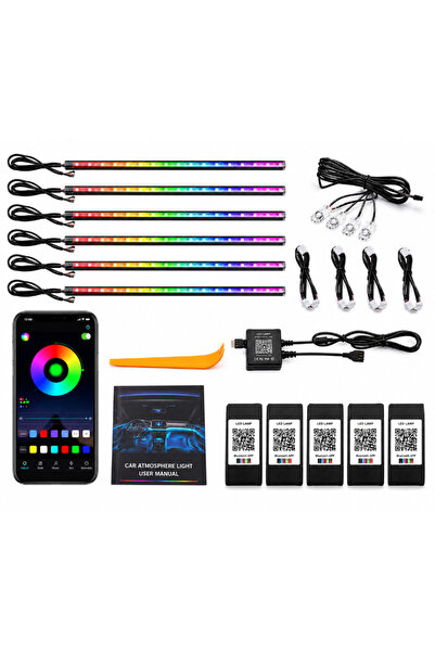 Ruan Kit de lumini ambientale RGB 18 în 1 pentru interior auto cu aplicație