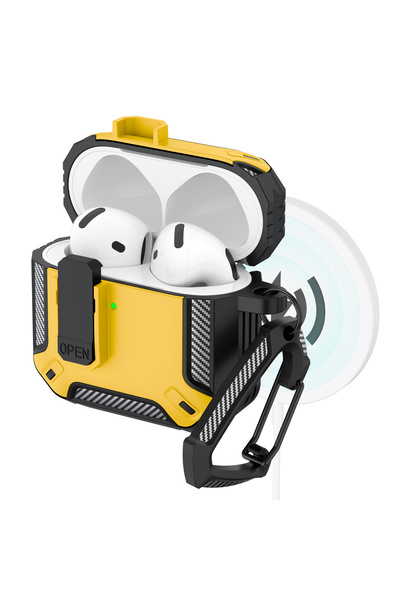 Choice17 Case For AirPods 4 Black Yellow Upgraded Security Lock Case With Hoo...