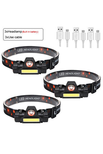 Heinast 005 3pcs Portable Mini Powerful LED Headlamp XPE+COB USB Rechargeable...