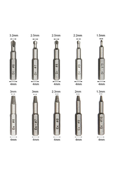 Choice1 4mm 10Pc 4mm/6.35mm Damaged Screw Extractor Drill Bit Set Stripped Sc...
