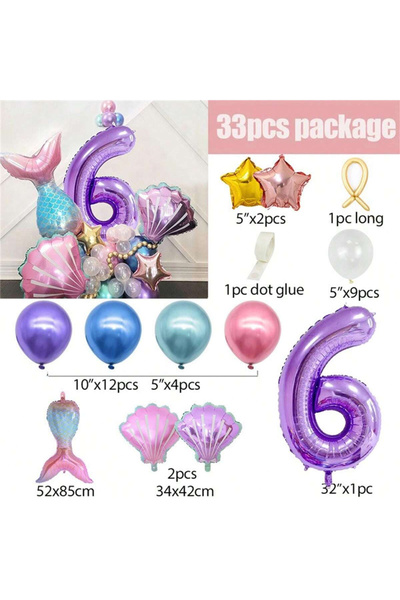 Choice As Picture 6 33pcs Mermaid Balloon Number Set Balloon Column Set Merma...