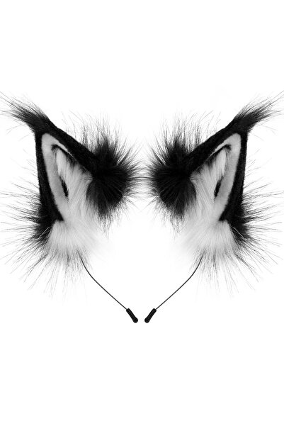 Choice10 Blackwhite Animal Faux Fur Fox Wolf Ear Headband Furry Handmade Hair...