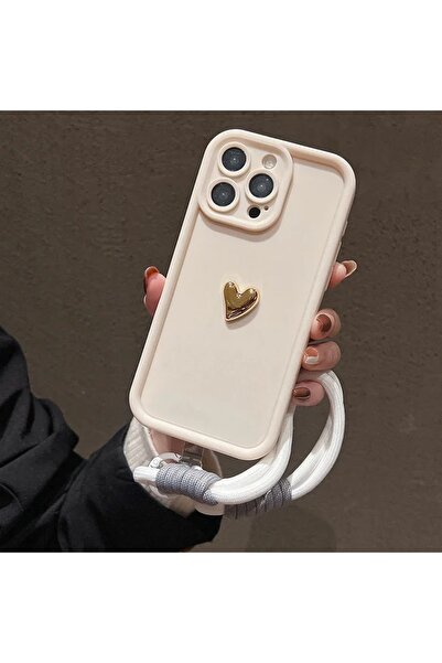 Choice57 iPhone 16 Pro Max WHITE Cute Korean 3D Golden Love Heart Soft Case F...