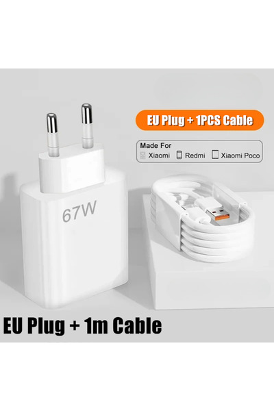Choice EU - 1PCS 1m Cable EU 67W Ultra Fast Charger for Xiaomi 11 12 Redmi No...