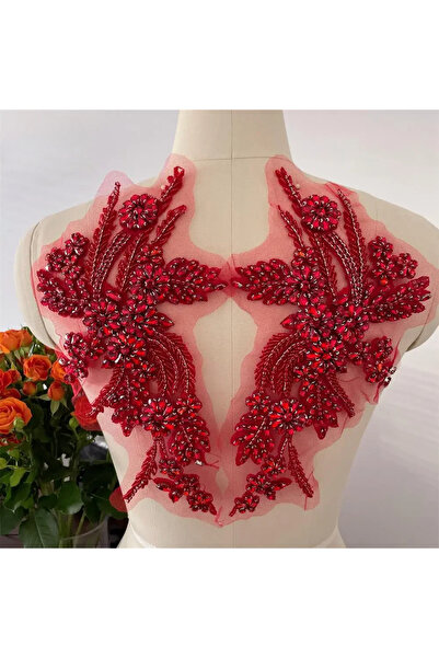 Choice19 Red 1Pair Colorful Hand-sewn Glass Drill Mirror Flowers Sparkling Rh...