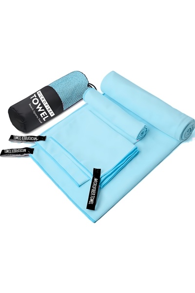 Choice12 38x38 40x60 60x122cm light blue 3PCS Quick Dry Beach Towel, Microfib...