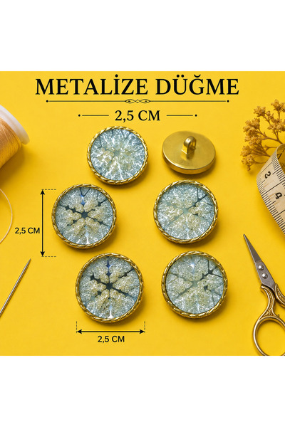 İMREN AKSESUAR Buton metalizat cu model și bază, 2,5 cm, 1 pachet, 6 bucăți