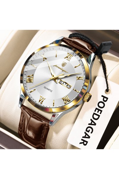 Choice6 978 Gold White POEDAGAR Luxury Business Wristwatch For Men Date Week ...