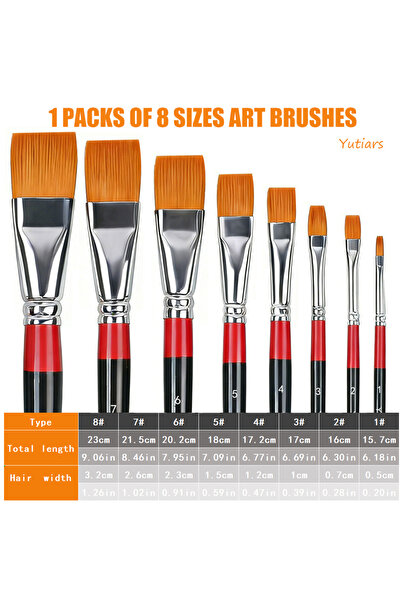 Choice 8 pcs 8Pcs Flat Nylon Hair Painting Brushes Set Portable Lightweight f...