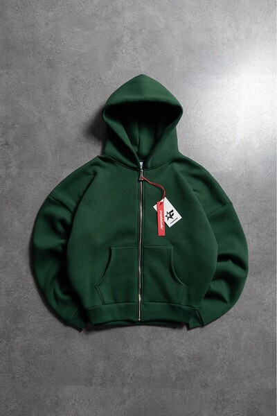 Crupt Studio Yeşil Boxy Crop Erkek Ceket Zip Hoodie