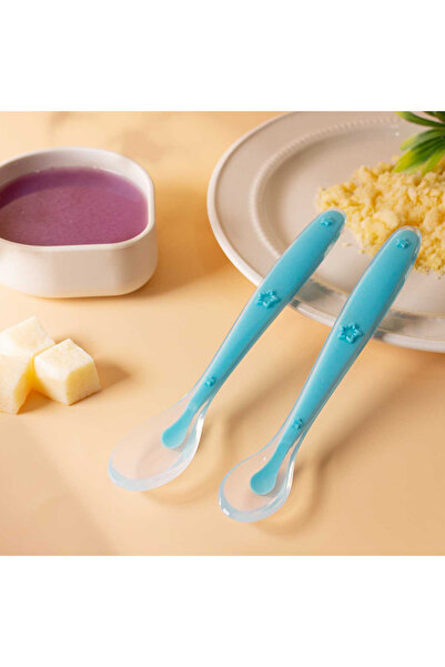 Choice6 Peacock Blue Pair 2pcs Baby Silicone Spoon Set Learning Spoon Set Sta...