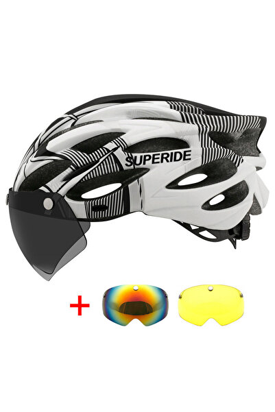 Choice White 3 Lens Type A SUPERIDE Ultalight Cycling Helmet with Magnetic Go...
