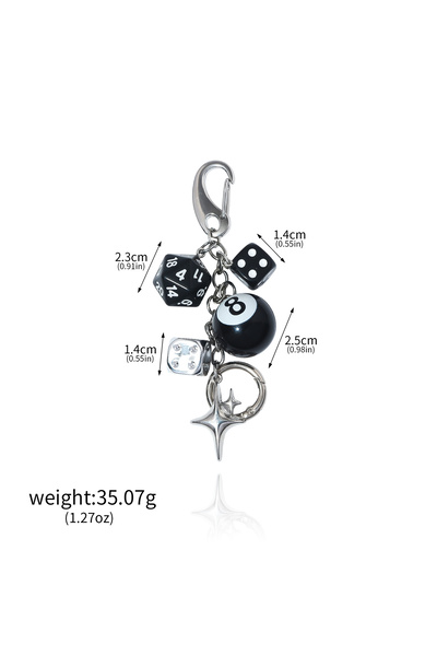 Miniso K00900 Hiphop Black Dice Billiards Keychain Y2K Black Dice No. 8 Starb...