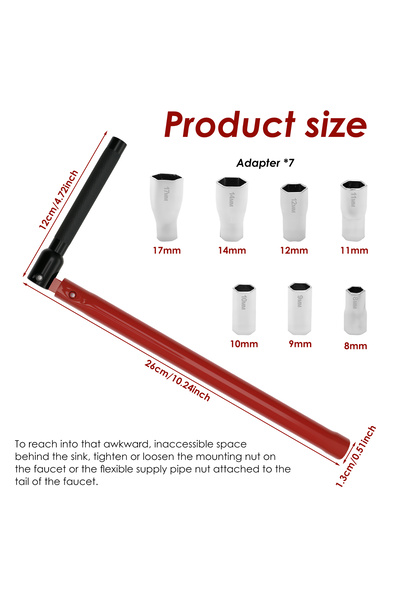 choice2 8 to 17mm Faucet Wrench Carbon Steel Plumber Socket Wrench with 5 Soc...