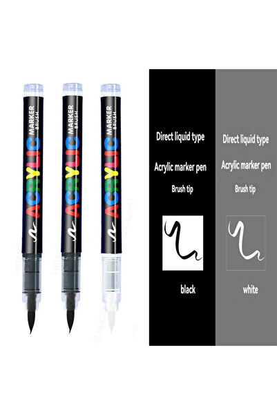Choice 2black-1white 3Pcs White Marker Paint Pens set Permanent Brush Pen for...