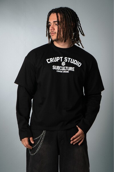Crupt Studio Tricou bărbătesc Crop cu mânecă lungă, cu imprimeu Crupt White S...
