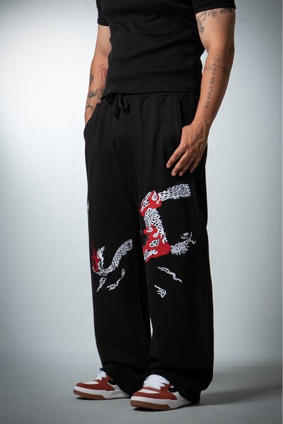 Super Rare Ancient Shadow Nakışlı Yazlık Baggy Siyah Erkek Eşofman Altı