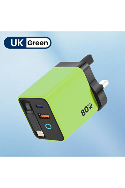 Choice8 Green UK 80W USB Charger with Retractable Type C Cable USB C Charger ...