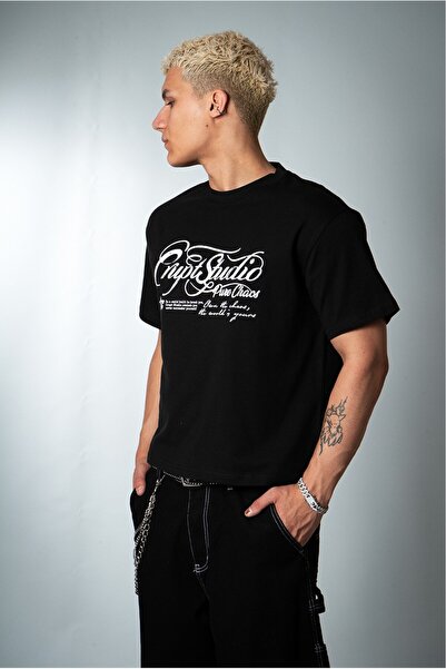 Crupt Studio Pure Chaos Siyah Boxy Crop Erkek Tişört