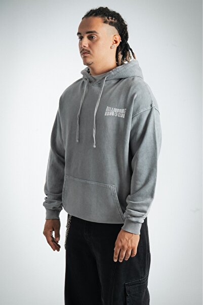 Twobucks Acid Washed Billionaire Yıkamalı Oversize Gri Erkek Hoodie