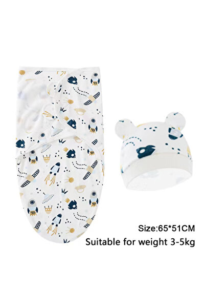 Choice17 0-6M Silver Baby Blanket Hat Set Cartoon Printed Cotton Newborn Swad...