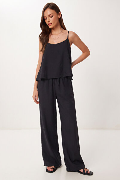 Lovelyİstanbul Modal Blouse Pants Suit with Strap Black Lrv0108