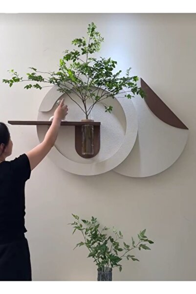 WOOD رف حائط خشبي مزود بإضاءة LED مع مزهرية وجهاز تحكم عن بعد، مقاس 49 سم × 75 سم