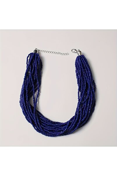 Choice Zhang Blue Vibrant Multi-strand Glass Beaded Bohemian Statement Neckla...