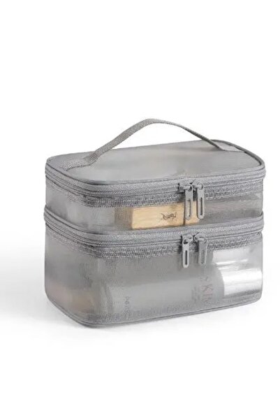 Choice Grey Double Layer Mesh Makeup Bag, Wash Bag, Women's Portable New Larg...