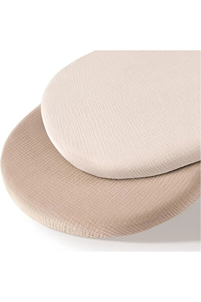 Choice Light Brown Cream Set of 2 Muslin Cotton Fitted Sheets for Standard Si...