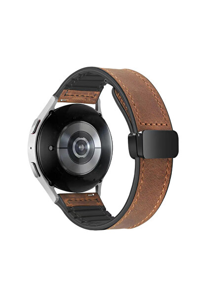 Choice 20mm Crazy Deep Brown Leather+Silicone Strap For Watch 6/5/4 Pro 5 44 ...