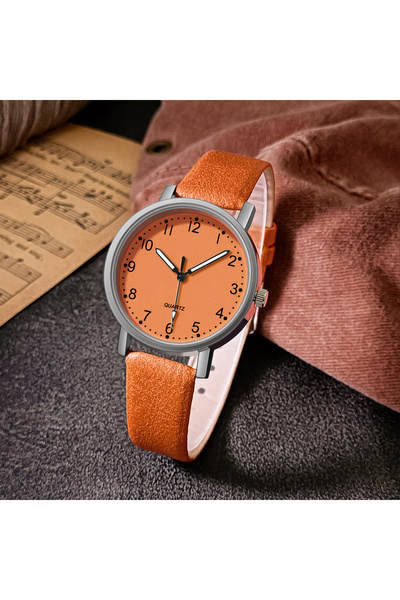 Choice Orange Vintage Watch For Women Leather Strap Wristwatch Quartz Watches...