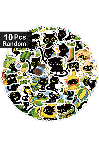 Choice 10pcs random 10/600pcs Cute Plant Black Funny Cat Cartoon Stickers Wat...