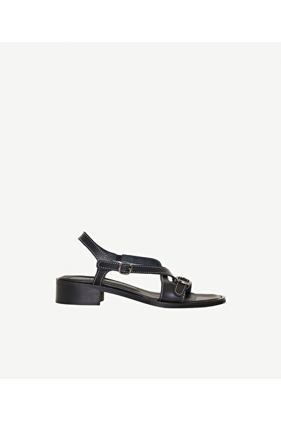 Yargıcı Leather Sandals with Crossed Straps and Stitching Detail