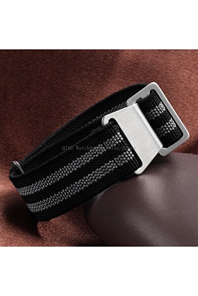 Choice 20mm Black gray Nylon Braided Watch Band Elastic Nylon Strap French Tr...