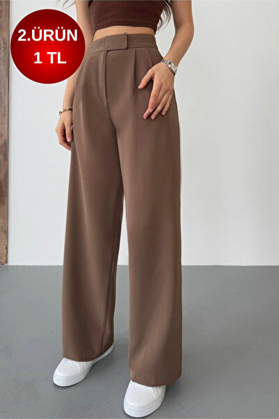 BİKELİFE Women's High-Waisted Velcro Closure Palazzo Fabric Pants