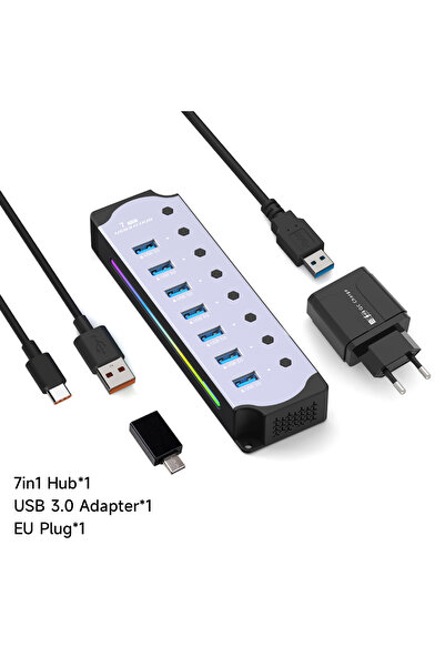 Choice 7 in 1 EU 10 in 1 Powered USB HUB USB 3.0 Interface Individual Switch ...