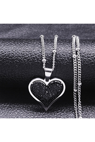 Choice Abk 50cm JZP SR 2026 Stainless Steel Black Crystal Heart Necklaces Cha...