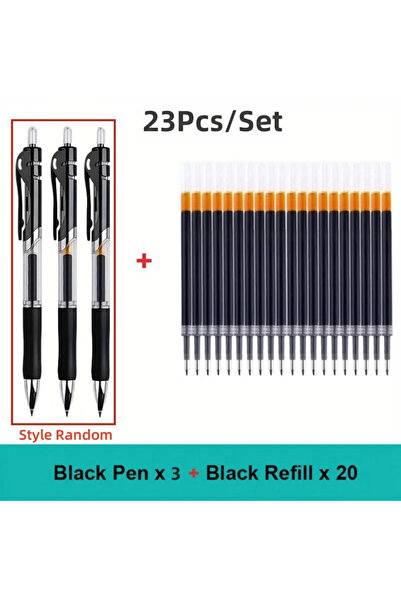 Choice1 23pcs Black set 23pcs Retractable Ballpoint Pen Large Capacity 0.5mm ...