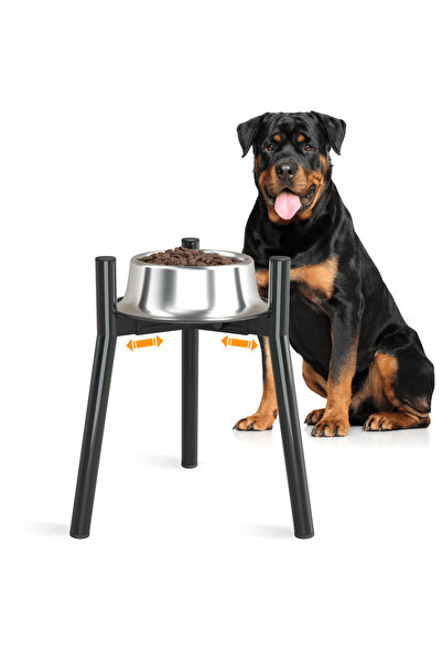 Choice L black Metal Adjustable Elevated Dog Food Bowls Stand for Large and E...