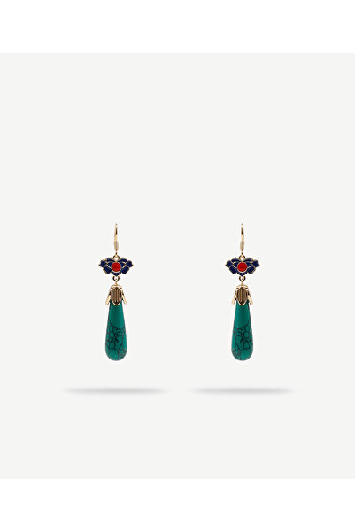 Yargıcı Turquoise Stone Detailed Long Earrings