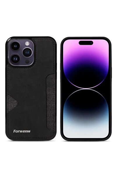Choice جراب هاتف iPhone 15 Pro Max أسود مع حامل بطاقات بتصميم كلاسيكي لهاتف i...