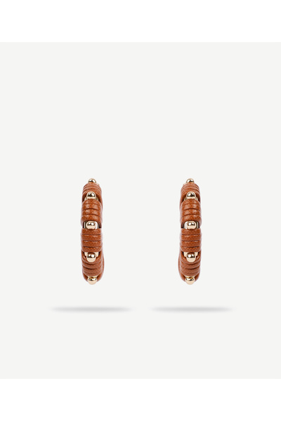 Yargıcı Faux Leather Detailed Hoop Earrings
