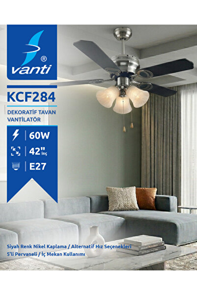 Vanti 5 Kanatlı Metal Dekoratif Tavan Vantilatörü 60W KCF284
