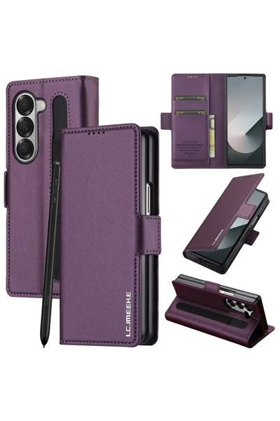 Choice3 For Samsung Galaxy Z Fold4 Purple Magnetic Flip Leather Phone Case fo...