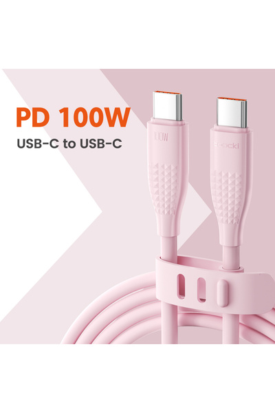 Toocki 1.2m 100W C-C Pink 100W USB C To Type C Cable Fast Charging Charger Ca...