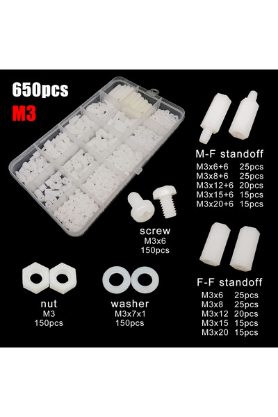 Choice white M3 650pcs 1 Box Plastic Nylon Hex Hexagon Spacer Column Standoff...